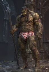 ai_generated almost_naked bara bare_chest male male_only muscle odinseye orc solo solo_male underwear warrior