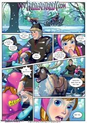 1boy 1girls anna_(frozen) blowjob blue_eyes blush cold comic disney fellatio female frozen_(film) frozenparody.com fully_clothed kristoff_(frozen) male oral oral_sex outdoors parody parody_porn penis reindeer shocked snow surprised testicles