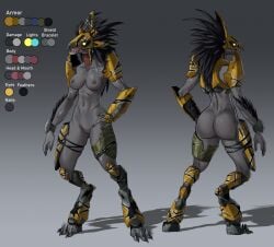 3_fingers 3_toes alien anthro arm_feathers armor ass avian avian_caruncle beak bottomless breasts clothed clothing colored_nails digitigrade feather_hair feathered_crest feathers feet female fingers fishnet_clothing genitals halo_(series) head_crest hi_res interstellarmachine kig-yar microsoft nails nipples non-mammal_breasts non-mammal_nipples non-mammal_vulva pseudo_hair scalie solo t'vaoan toes vulva xbox_game_studios
