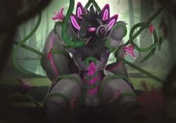4_ears anthro entangled flower forest genitals knot knotted_penis machine macyw male male_focus male_only multi_ear oral oral_penetration outside penetration penis pink_penis plant protogen protojasii questionable_consent restrained sex solo tentacle tentacle_in_mouth tentacle_penetration tentacle_sex tentacles_around_body tentacles_around_legs tentacles_around_penis tentacles_around_tail tentacles_on_male tree vine_tentacles