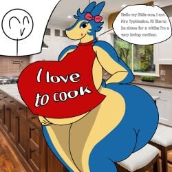anthro apron belly big_belly big_breasts breasts bun bun_cover chubby chubby_female female looking_at_viewer madartist912 mommy mrs_typhlosion_(starters) nintendo nipples overweight overweight_female pokemon pokemon_(species) pokemon_gsc slightly_chubby slightly_chubby_female starters typhlosion youtube