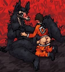 anthro black_body black_fur black_sclera black_tongue blush blush_lines bodily_fluids bone bottomwear bottomwear_around_legs breast_grab breasts clenched_hands clothed clothed_sex clothing clothing_around_legs curling_toes d-class duo feet female fur hand_on_breast hand_on_shoulder hi_res human humanoid kneeling larger_female mal0 male male/female mammal neck_tuft onomatopoeia pants pants_around_legs penetration plap plap_(sound) pupils red_background scaliescum scp-1471-a scp_foundation sex sharp_teeth simple_background sitting size_difference skull skull_head skulldog_(species) sound_effects spread_legs spreading sweat teeth text tongue tongue_out tremble_spikes tuft twitching vaginal_penetration white_pupils