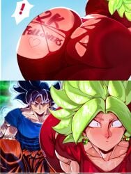 ! 1boy 1girls arched_back ass ass_focus ass_writing aura bent_over big_ass big_butt blush blush_lines body_writing breasts bubble_ass bubble_butt caulifla cleavage curvaceous curvy curvy_female curvy_figure dragon_ball dragon_ball_super dragon_ball_z earrings fat_ass female female_focus follower_celebration goku green_eyes green_hair hi_res high_resolution highres huge_ass huge_butt kabozen kale kefla large_ass leaning_forward light-skinned_female light_skin male milestone_celebration muscular muscular_arms muscular_female muscular_male shounen_jump son_goku sweat sweating sweaty sweaty_body thick_thighs thighs ultra_instinct voluptuous voluptuous_female writing_on_ass writing_on_body writing_on_butt