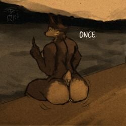 anthro anus ass big_breasts big_butt breasts brown_body canid canine canis female fur genitals hi_res kirou lake looking_at_viewer looking_back mammal meme mountain nub_tail presenting presenting_anus presenting_hindquarters presenting_vulva sharell_(sharellmommy) solo thick_thighs vulva wolf y_anus yellow_body yellow_eyes yellow_fur you_may_spank_it_once