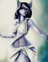 anthro breasts canine chanrom clothed clothing female fox mammal navel nipple_bulge pussy smile solo wide_hips