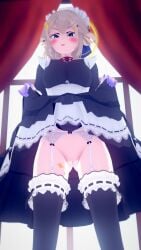 3d blonde_hair blue_eyes el_joshypoonsfw kaneko_lumi koikatsu lifting_skirt maid maid_headdress maid_outfit maid_uniform phase_connect phase_invaders vagina virtual_youtuber vtuber