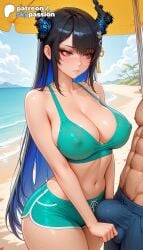 1boy 1girls 2026 abs ai_assisted ai_generated anime artist_name beach black_hair breasts bulge bust cloud covered_nipples erection erection_under_clothes explicit hi_res high_quality high_resolution highres hololive multicolored_hair muscular nerissa_ravencroft patreon patreon_username sand shore sky skypassion stable_diffusion sweat virtual_youtuber vtuber watermark