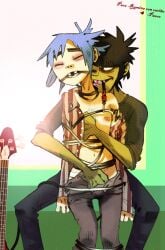 2d_(gorillaz) accurate_art_style aportealcosmos bondage closed_eyes cute faggot gagged good_artwork gorillaz half-dressed kinky murdoc_niccals murdoc_niccals_(clint_eastwood) phase_2 super_gay