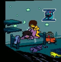 2023 2d animated anthro bed deezairah deltarune doggy_style found_media human human_on_anthro kris_(deltarune) krusie male/female naked nostalgic penis_in_pussy pixel_art repost reupload sex susie_(deltarune) tagme twitter_link undertale_(series) video watermark