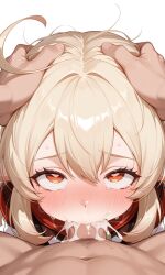 ahe_gao ahegao_face ai_generated blowjob cum cum_in_mouth cum_inside deepthroat genshin_impact hands_on_head hoyoverse klee_(genshin_impact) mihoyo red_eyes staring_at_partner staring_up tears tears_in_eyes yellow_hair