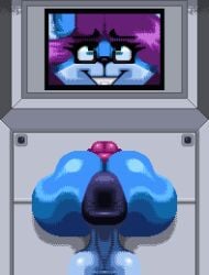 anthro anus ass balls big_balls big_butt canid canine close-up dickgirl digital_media_(artwork) exkrill eyewear fan_character fox furry futa_sans_pussy genitals glasses herm intersex kyrie_(eleison) mammal pixel_(artwork) puffy_anus smile solo sprite