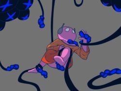 1boy antennae_(anatomy) bound daddy_long_legs_(rain_world) dripping facial_markings five_pebbles_(rain_world) forced forehead_mark imminent_rape iterator_(rain_world) male non-human non-human_head non-human_only nonconsensual pink_body pink_skin questionable_consent rain_world robot robot_boy robot_humanoid tentacle tentacle_rape tentacle_sex toony