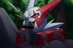 2boys bar_censor censored claws colored_sclera cum ejaculation fellatio furry furry_male furry_with_non-furry interspecies katahane3 licking licking_penis male_focus multiple_boys oral outdoors penis pokemon pokephilia red_sclera solo tail tongue tongue_out two-tone_fur white_fur yaoi zangoose