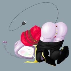 blush bondage cuntboy deltarune male_only robot robot_pussy solo tail tenna_(deltarune) tv_head