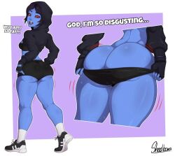 1girls ass ass_bigger_than_head ass_focus big_ass big_thighs blue_body blue_skin bubble_ass bubble_butt camel_toe cameltoe commission curvy curvy_figure fat_ass female hips hips_wider_than_shoulders huge_thighs low_res lowres massive_ass massive_thighs oc original original_character pants pants_down shadboy sweat sweatdrop sweating sweaty sweaty_body thick_ass thick_legs thick_thighs thunder_thighs thunderthighs wide_hips wide_thighs