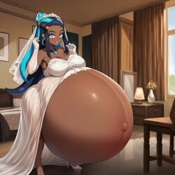 ai_generated black_skin black_skinned_female bride bride_gown bride_veil female female_only gym_leader hyper hyper_belly hyper_pregnancy lazybonesai nessa_(pokemon) pokemon pokemon_ss pregnant pregnant_belly pregnant_female solo wedding_dress