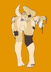 2026 absurd_res anthro anus ass balls band-aid band-aid_on_ear band-aid_on_face band-aid_on_leg band-aid_on_nose band-aid_on_wrist bandage bandage_on_face bandage_on_knee bandage_on_nose bent_over canid canine canis chihuahua cross cross_ear_piercing cross_piercing domestic_dog eyebrows fur genitals hair hi_res line_art looking_at_viewer looking_back looking_back_at_viewer male mammal markings multicolored_body multicolored_hair pawpads piercing presenting presenting_anus presenting_hindquarters purple_anus purple_eyes purple_hair purple_markings purple_nose purple_pawpads smile solo spiritu_nogales spots spotted_body spotted_fur spotted_legs spotted_thighs spread_butt spreading standing tail teeth theredcockroach tongue tongue_out toy_dog white_eyebrows white_hair