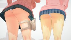 2girls 3d atlus big_ass big_breasts dandadan koikatsu low-angle_view momo_ayase nude peace_sign persona persona_3 smile ultimaxrenstash upper_body upskirt yukari_takeba