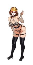 1girls avatar_the_last_airbender black_hair blue_eyes breasts brown_hair earth_kingdom facepaint female female_focus female_only kyoshi_warrior large_breasts light-skinned_female light_skin lingerie looking_at_viewer solo solo_female solo_focus suki thick_thighs thighhighs thighs warpaint wide_hips zuyuzuyu6