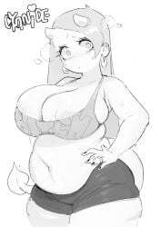 1girls 2020s 2026 2026s big_belly big_breasts chubby chubby_female chunky curvaceous curvaceous_female curvaceous_figure curves curvy curvy_body curvy_figure curvy_hips cyanide_(vee_eks) demon demon_girl demon_horns digital_drawing_(artwork) digital_media_(artwork) earrings english english_text hair jpg name_in_background nipples_peek no_background no_color oc original original_character plump plump_lips short_horns shorts simple_background sketch solo solo_female solo_focus text text_on_clothing vee_eks voluptuous voluptuous_female white_background