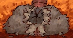 american_opossum anthro anus ass bodily_fluids butt_focus desamistesae_fafratarello_flumendo_styx female fluffy fur genitals grey_body grey_fur mammal marsupial messy_fur orange_background presenting presenting_hindquarters presenting_vulva pubes rear_view scaliescum simple_background sitting solo sweat sweatdrop tail virginia_opossum vulva