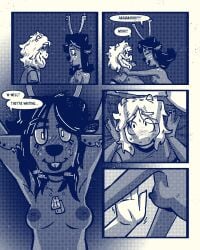 anthro anthro_on_anthro asriel_dreemurr bed blush blush_lines breasts clothed clothing comic deer deltarune dess_holiday duo ear_piercing ear_ring female female_on_top furniture halftone hi_res jewelry looking_up male male/female male_on_bottom mammal monochrome necklace new_world_deer nipples on_bed on_bottom on_top piercing pinning_down reindeer ring_piercing sexylinguini topless undertale undertale_(series) wholesome