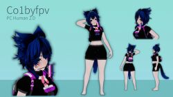 blue_eyes blue_fur blue_hair co1by female fox_ears fox_girl fox_tail gender_fluid_flag reference_sheet small_breasts vrchat vrchat_avatar