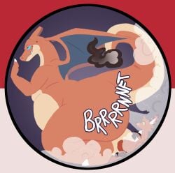 ambiguous_gender anthro charizard clean_fart duo fan_character fart fart_cloud fart_fetish farting_on_another farting_on_face feral generation_1_pokemon generation_8_pokemon hi_res male male/male nickit nintendo onomatopoeia passtheblast pokeball pokemon pokemon_(species) sound_effects text white_fart_cloud