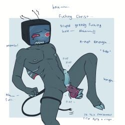 claws crying_male dialogue dildo dildo_in_slit erect_penis genital_slit gills hazbin_hotel male masturbation nipples_out pathetic_male penis plug_tail precum prehensile_tail self_fuck sex_toy shark_fin shark_humanoid slit_penetration translucent_penis tv_head vox_(hazbin_hotel) whimpering