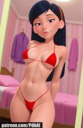 ai_generated black_hair breasts cameltoe disney long_hair micro_bikini pdbai slim slim_waist tagme the_incredibles violet_parr