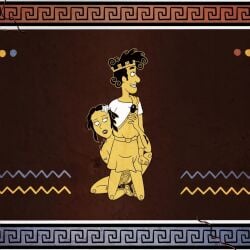 1boy 1girls ancient_greece background bento_box_entertainment censored clothed darkeluncut femboy fox_corporation fox_entertainment_studios greek_mythology handjob harmonious_claptrap king_tyrannis krapopolis mythology penis pixelated twink tyrannis