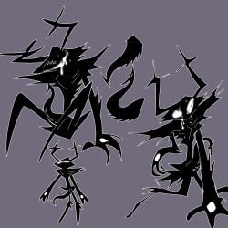 antlers black_body bodily_fluids claws deltarune drooling genitals hi_res horn humanoid kneeling knight kriddykreme looking_at_viewer male penis perspective ribs roaring_knight saliva silhouette sitting sketch_page solo spiked_penis spikes spikes_(anatomy) standing sweat tapering_penis undertale_(series) warrior