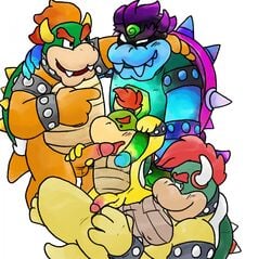 4boys age_difference anal anal_sex bara bowser bowser_jr. bowserboy101 dreamy_bowser father_and_son fellatio group group_sex hair handjob koopa leash male mario_(series) mario_and_luigi_(series) nintendo oral paper_mario penetration penis red_hair scalie sex simple_background size_difference slightly_chubby super_mario_bros. tongue white_background yaoi young