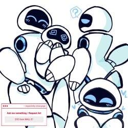 2girls blue blue_eyes blush curvy curvy_figure disney eve_(wall-e) female inkzan original request robot robot_girl thick_thighs thighs wall-e white_body