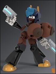 3:4 3_fingers 3d_(artwork) big_breasts black_border black_eyes black_hair border breasts cybernetics dark_body dark_skin digital_media_(artwork) female fingers futuristic genitals gun hair handgun hi_res huge_breasts human hyper hyper_breasts industrial machine mammal model_kit nude nude_female pistol ranged_weapon robotic solo standing synthetic thiccbrick vulva weapon ziri_(thiccbrick)