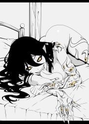 ass ass_up big_ass big_breasts big_teeth black_hair black_iris claws curvy curvy_female curvy_figure curvy_hips dark_circles demon demon_girl eldritch eldritch_abomination eldritch_being eldritch_horror eldritch_humanoid eyebags fangs female female_focus female_only hermaeus_mora long_hair longue_tongue looking_at_viewer lying lying_on_bed lying_on_side monster monster_girl multiple_eyes naked naked_female nude nude_female pointy_ears smile smiling smiling_at_viewer smug smug_face teasing teeth tentacle tongue yellow_eyes