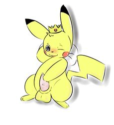 balls crown erection male male_only nintendo one_eye_closed penis pikachu pokemon precum rairai simple_background solo video_games white_background