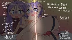 2girls anal_sex ashamed ass bed bedroom bedsheets breasts caught caught_by_father caught_in_the_act dark_room dildo dildo_in_ass dildo_in_pussy dildo_penetration embarrassed embarrassed_female entering_room female female_on_female incest incest_(lore) incestuous juices juicy_pussy kagami_hiiragi legs lesbian_incest lesbian_sex lucky_star opening_door petite pinkmelon purple_hair pussy pussy_juice sex_toy sex_toy_insertion sex_toy_penetration sister_and_sister sisters small_breasts strap-on strap-on_sex sweat sweatdrop sweating toying_partner toys tsukasa_hiiragi vagina_juice vaginal_penetration vaginal_sex vibrator vibrator_in_ass wet_pussy yuri