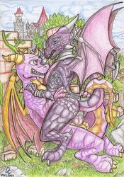 armor bracers castle choker claws cowgirl_position cum cum_in_pussy cum_inside cynder dragon fangs female feral grass horn male on_top outside penetration pussy scales sex spyro spyro_the_dragon vaginal_penetration video_games wings