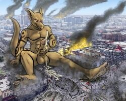 4_toes 5_fingers abs aircraft airplane anthro arm_tattoo balls biceps biped bodily_fluids brown_body building building_destruction city city_background city_crushing city_destruction cityscape claws cum cumshot destruction dragon ejaculation erection extreme_size_difference feet finger_claws fingers footprint genital_fluids genitals group hi_res house humanoid_genitalia jet landscape_dwarfing macro macro_anthro macro_male male masturbation muscular muscular_anthro muscular_male mythological_creature mythological_scalie mythology nude open_mouth orgasm outside pawprint paws pecs penile penile_masturbation penis rampage scalie sitting size_difference sky smile solo_focus stick_figure stomping tail tattoo tephros toe_claws toes tyrnn vehicle vehicle_destruction vein veiny_penis