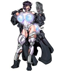 1girls bimbo bimbofication bolt_on_tits breast_implants fake_breasts full_body ghost_in_the_shell gizmotic glowing_ass glowing_breasts kusanagi_motoko silicone_implants solo taimanin_suit x-ray