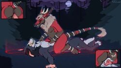 2018 absurd_res anal anal_sex animal_genitalia animal_penis anthro anthro_on_anthro anthro_penetrated anthro_penetrating anthro_penetrating_anthro asmodeus_(character) black_body black_fur blue_body blue_fur blush bodily_fluids canid canid_demon canine canine_genitalia canine_penis canis close-up cloven_hooves cowgirl_position cum cum_in_ass cum_inside cum_while_penetrated cumshot cutaway demon detailed_background duo ear_piercing ear_stud ejaculation erection facial_piercing from_front_position fur furgonomics furry-specific_piercing gauged_ear genital_fluids genitals green_eyes grey_body grey_fur hellhound hi_res hooves horn horn_piercing horn_ring_(piercing) knot knotted_penis lying male male/male male_anthro male_penetrated male_penetrating male_penetrating_male mammal meldritchhorror mythological_canine mythological_creature mythology nipples nose_piercing nose_ring nude nude_anthro nude_male on_back on_bottom on_top open_mouth open_smile penetration penile penile_penetration penis penis_in_ass piercing pink_penis red_body red_fur red_penis ring_piercing sex sheath slightly_chubby slightly_chubby_anthro slightly_chubby_male smile summoning_circle tail teeth toroid wolf