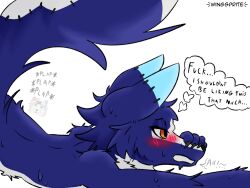 blue_body blue_fur blush canid canine dire_wolf forced fur luzenith_lawchi male male_only mammal orange_eyes prehistoric_species profanity questionable_consent rape sex speech_bubble wingsprite