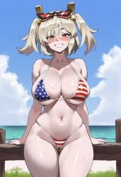 ai_assisted ai_generated alternate_costume american_flag american_flag_bikini american_flag_print ass_visible_through_thighs beach bikini blonde_hair blue_sky blush breasts burnice_white cameltoe cleavage cloud collarbone day eyewear_on_head female flag_print flag_print_bikini grin hoyoverse large_breasts looking_at_viewer mihoyo navel nay_juno ocean outdoors print_bikini red_eyes short_hair sideboob sky smile solo standing stomach sunglasses sweat swimsuit teeth thighs twintails underboob zenless_zone_zero