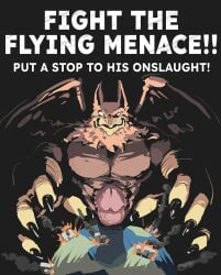 5_fingers abs anthro avian beak biceps biped blackestmanamultis brown_body brown_fur building building_destruction carpo claws destruction earth erection feathered_wings feathers finger_claws fingers fur genitals gryphon hi_res humanoid_genitalia humanoid_penis looking_at_viewer macro macro_anthro macro_male male muscular muscular_anthro muscular_male mythological_avian mythological_creature mythology nude outside pecs penile penis planet planet_dwarfing poster smile solo space terra_macro text vein veiny_penis wings