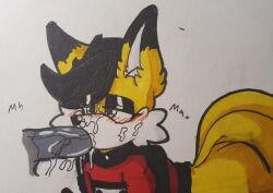 absurd_res anthro aroused ass big_butt big_penis blush bodily_fluids bottomless bottomless_male canid canine clothed clothing disembodied_penis eyelashes eyeshadow fellatio femboy fox genital_fluids genitals half-closed_eyes hi_res justsomeidiotonline leaking_precum long_eyelashes makeup male mammal miles_prower_(anti-tails) moan narrowed_eyes oral penile penis precum red_fox saliva saliva_on_penis sex solo story story_in_description true_fox