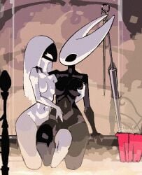 2d 2d_(artwork) 2girls anthro anthro_on_anthro bath black_skin hollow_knight hollow_knight:_silksong hollow_knight_(franchise) hornet_(hollow_knight) hot_spring insects lace_(hollow_knight) nude shantysixix yuri