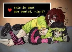 angry_expression angry_sex choke_hold crying crying_while_penetrated deltarune dirty_talk goth_girl kink_mom kris_(deltarune) maledom oc oc_x_canon rape ruined_makeup