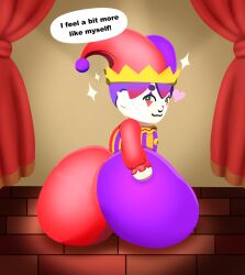 1boy ass ass_focus big_ass big_ass_(male) clown clown_makeup curtains_open dialogue grabbing_ass hat hugh_morris jester jester_hat looking_at_viewer male male_only mii nintendo peanutbara solo solo_male succulent text thick_ass tomodachi_life tomodachi_life:_living_the_dream touching_ass wooden_floor