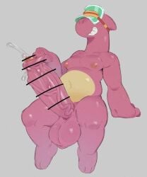 balls ballsack big_penis brawl_stars censor_bar censored_penis dinosaur doug_(brawl_stars) full_body girthy_penis huge_cock male male_only nipples penis pink_body pink_nipples precum ra_tenpu solo solo_focus solo_male supercell testicles